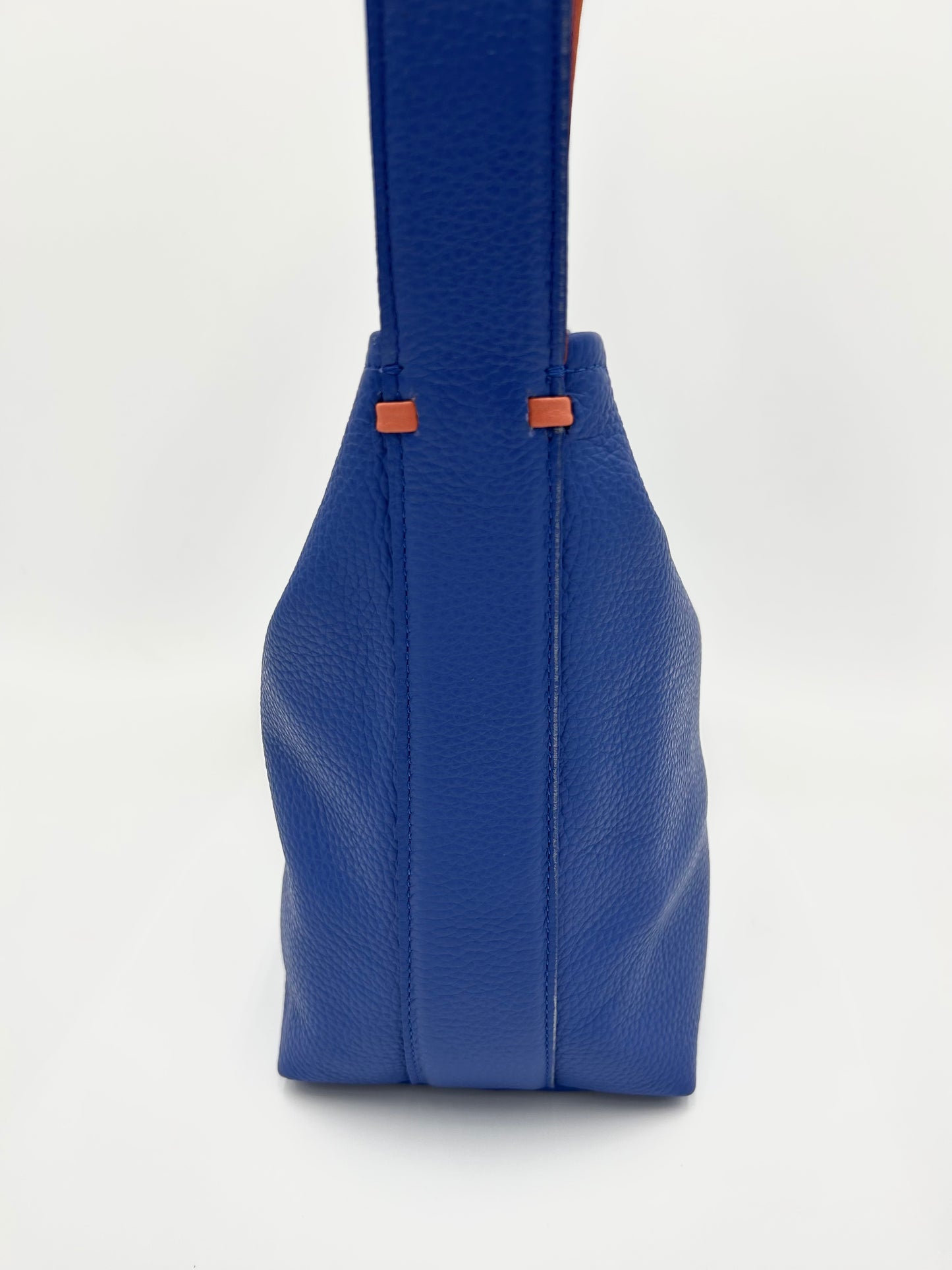 Grace Bucket Bag - Sapphire with Bright Orange Underhandle