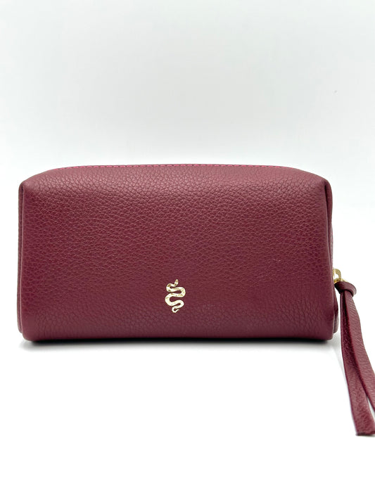 Small Makeup Bag in Claret with a Fuchsia Interior