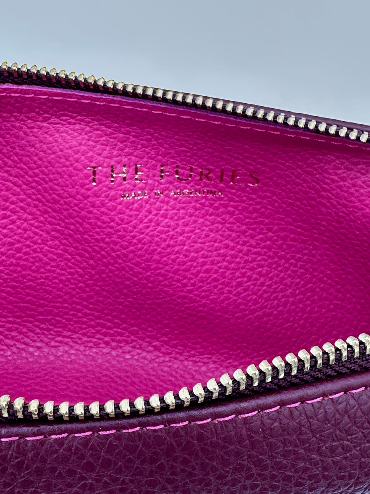 Small Makeup Bag in Claret with a Fuchsia Interior