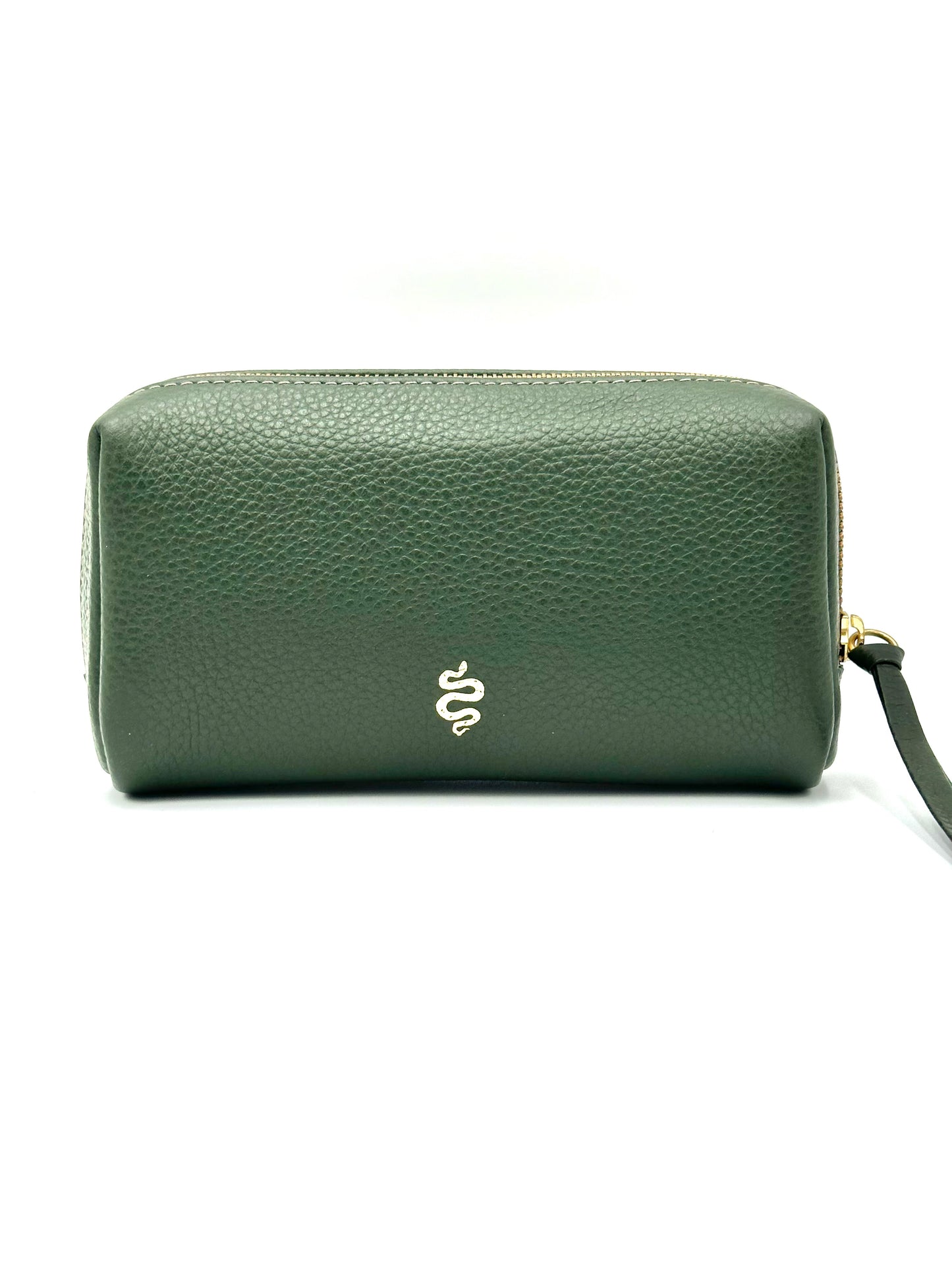 Small Makeup Bag in Holly Green with a Lichen Interior