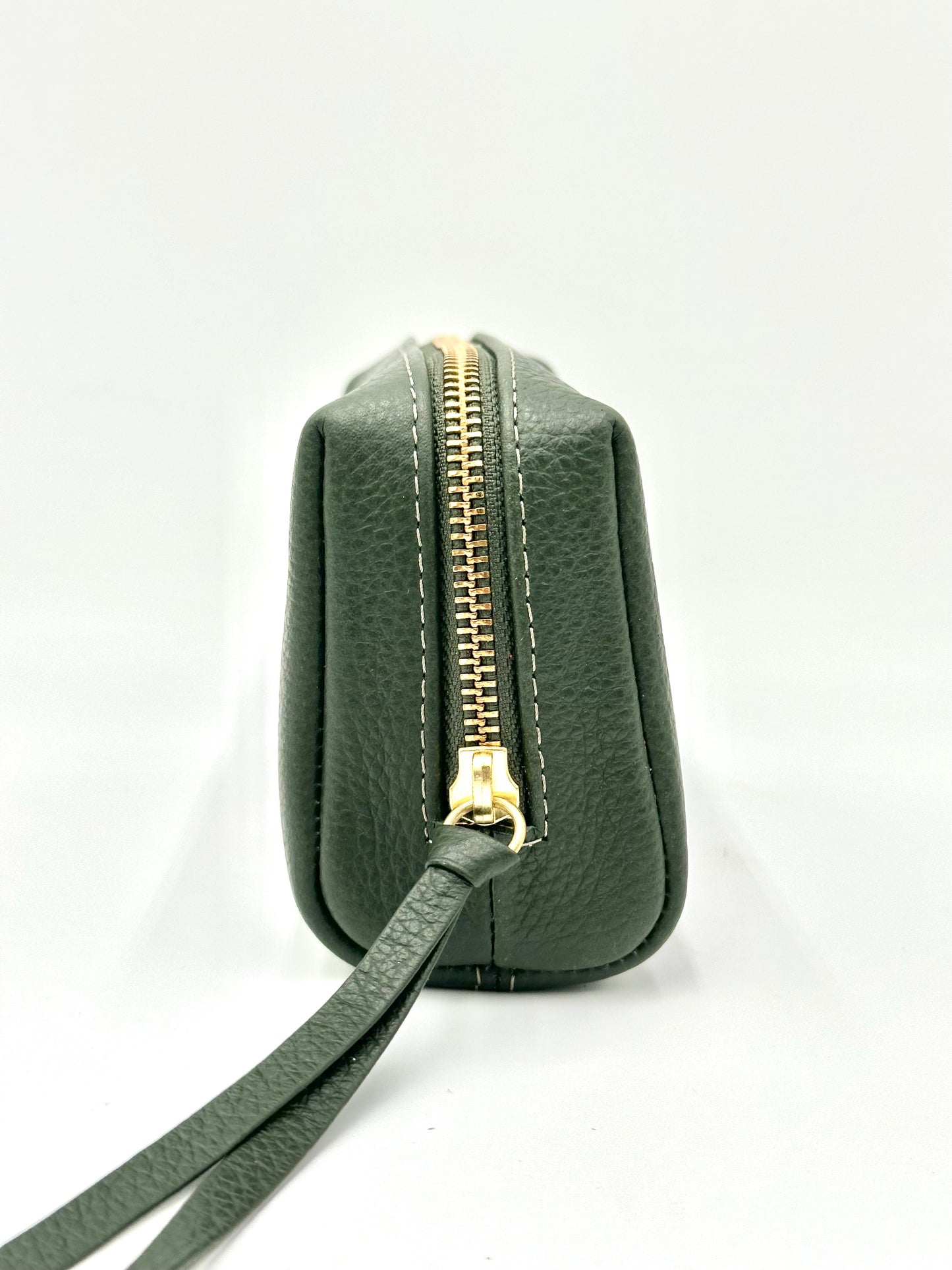 Small Makeup Bag in Holly Green with a Lichen Interior