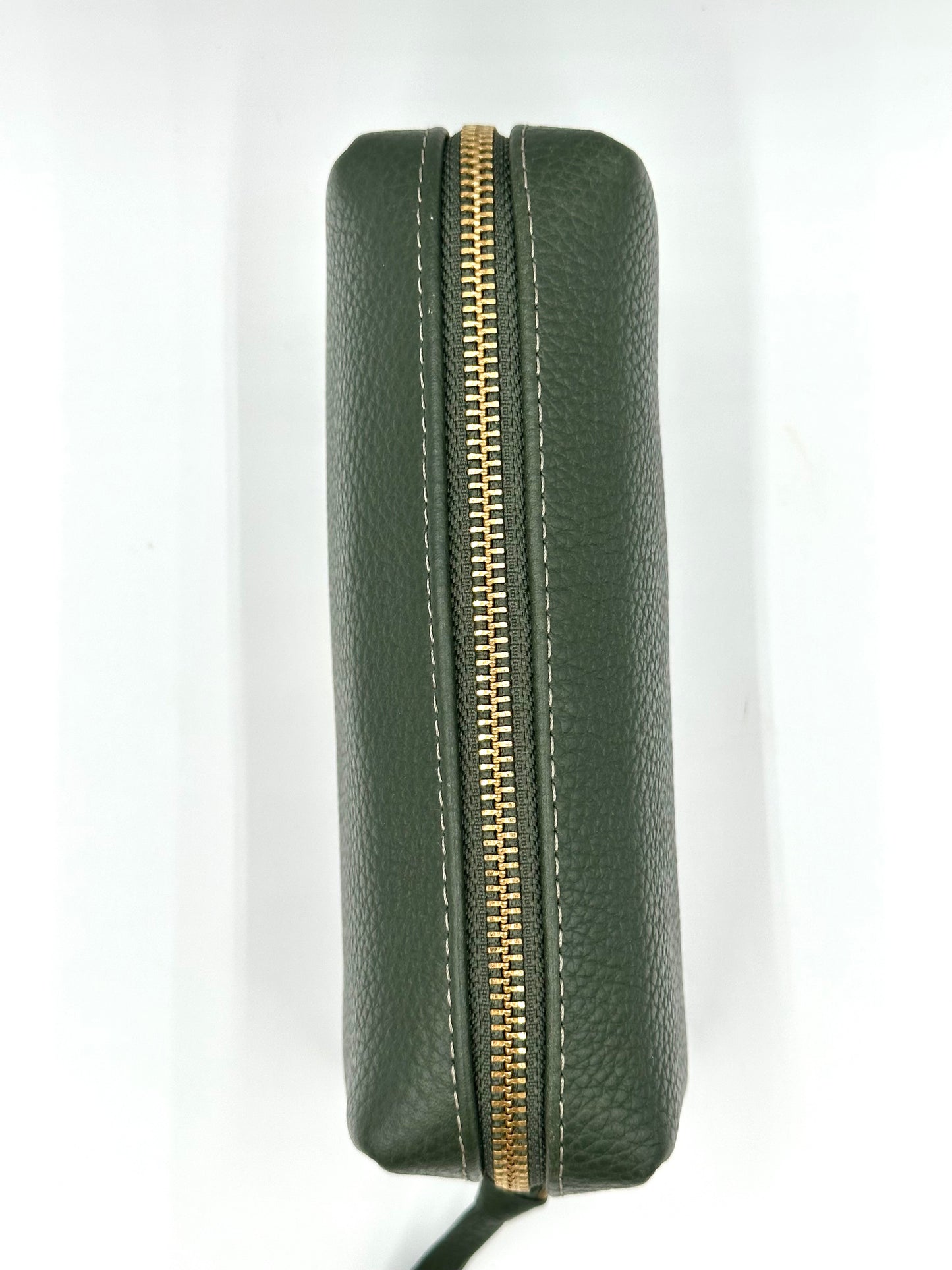 Small Makeup Bag in Holly Green with a Lichen Interior
