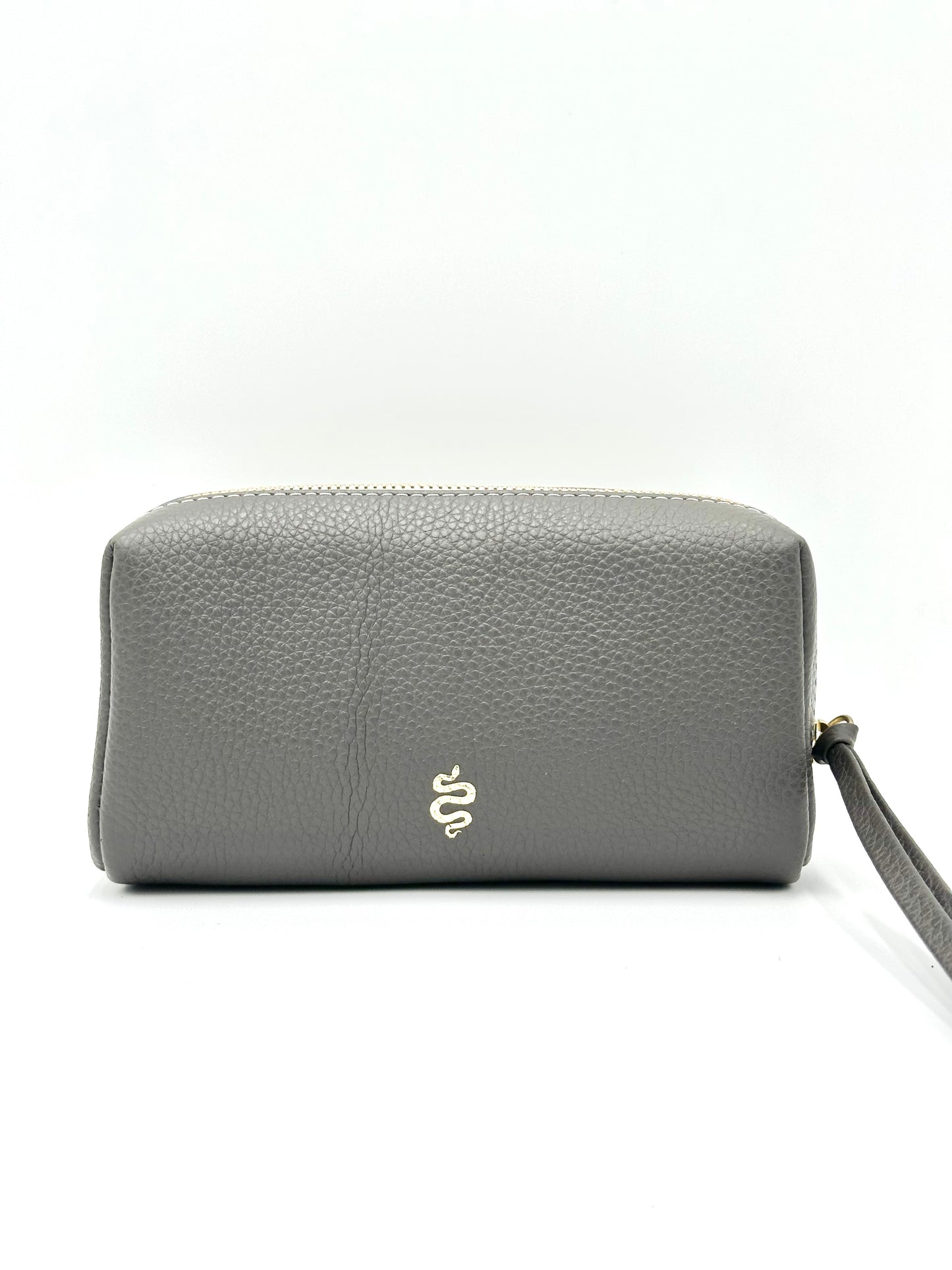Small Makeup Bag in Anthracite with a Grey Clouds Interior