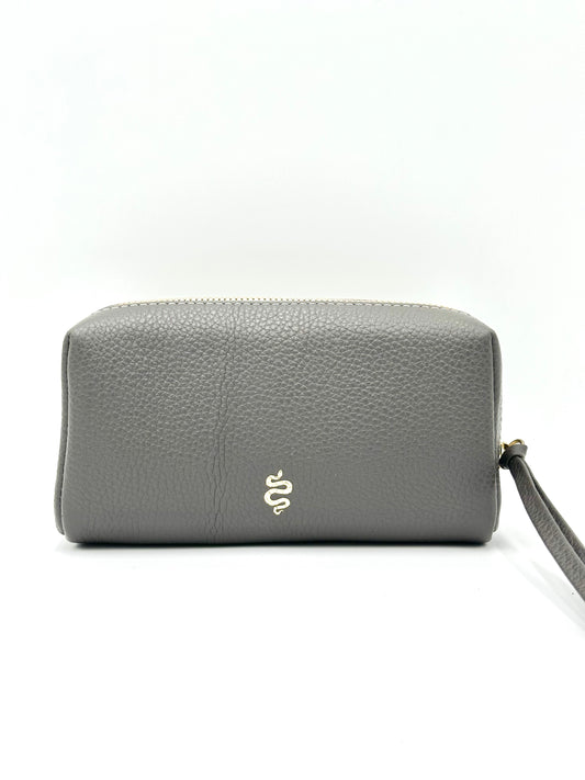 Small Makeup Bag in Anthracite with a Grey Clouds Interior
