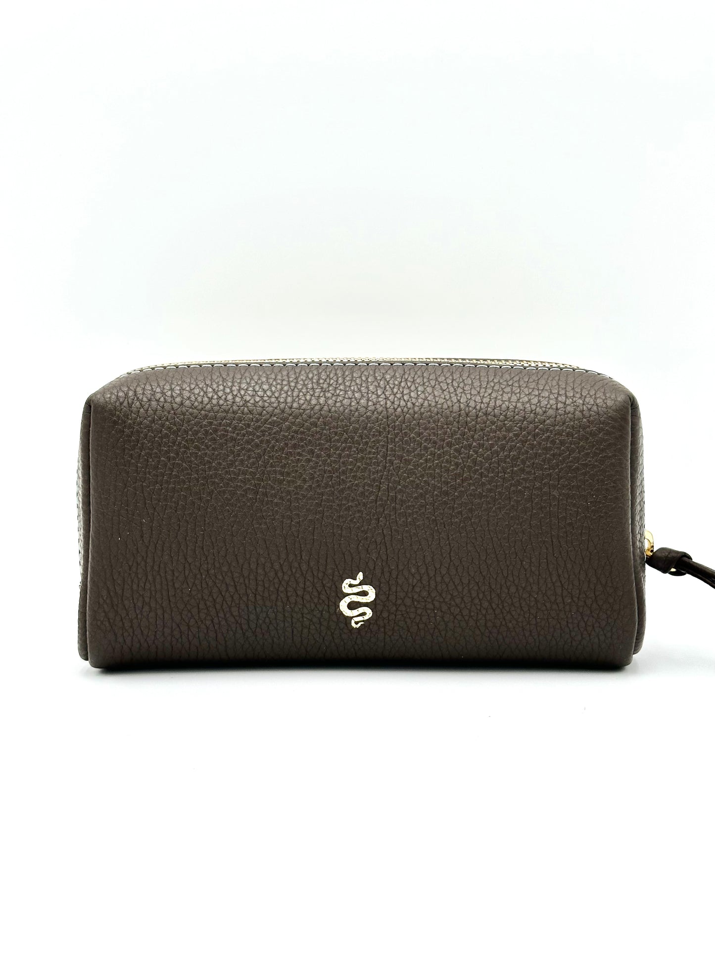 Small Makeup Bag in Espresso with a Sky Blue Interior