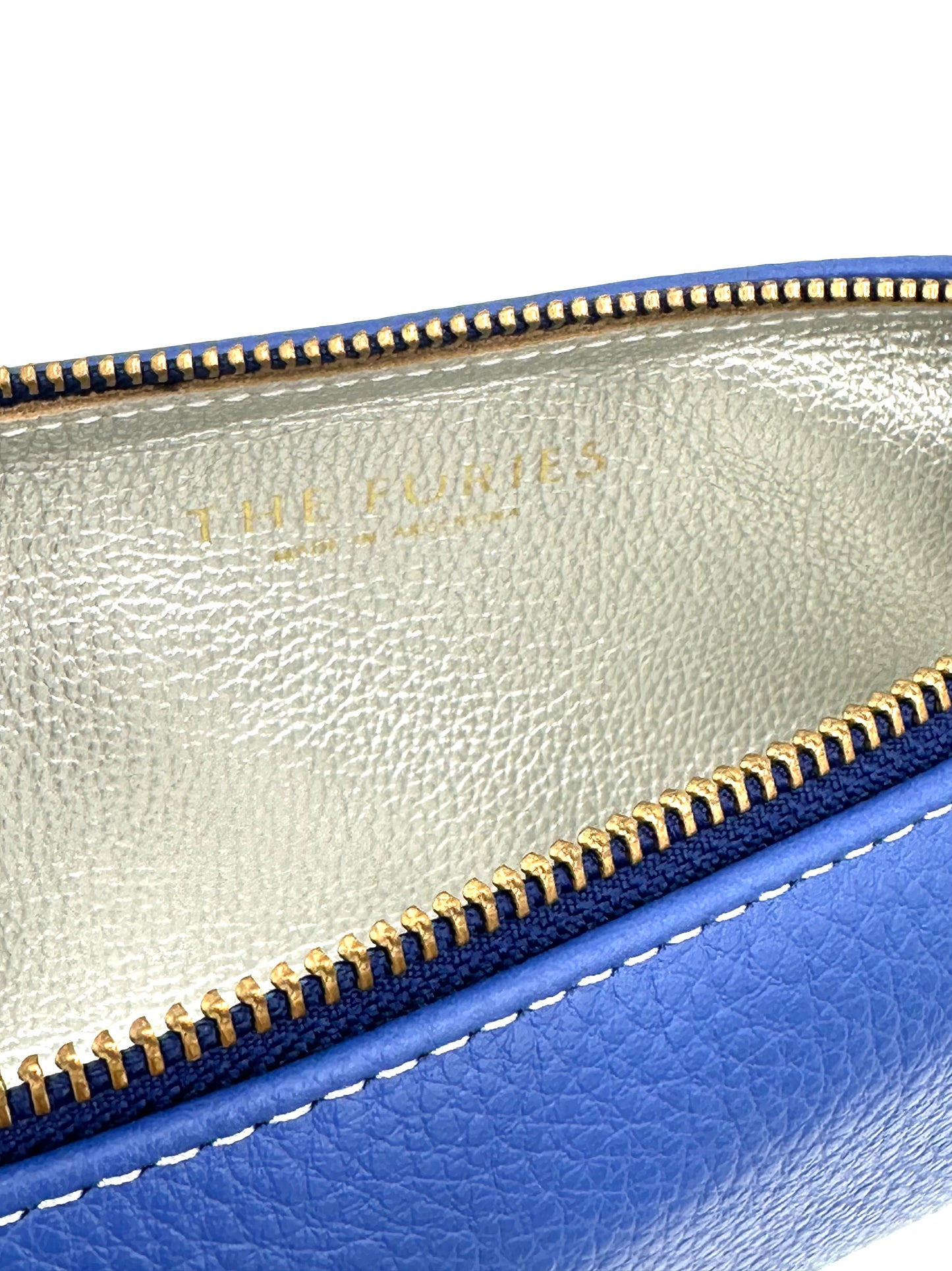Small Makeup Bag in Sapphire with a Silver Interior