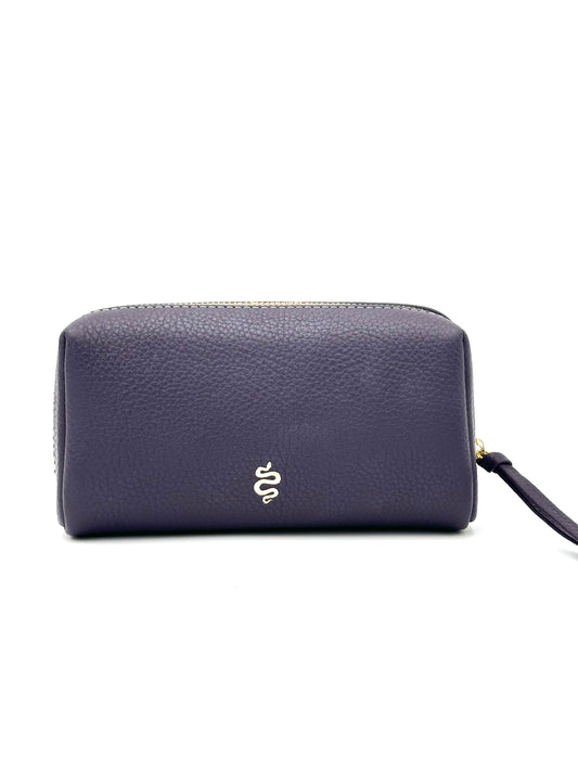 Small Makeup Bag in Eggplant with a Lilac Interior
