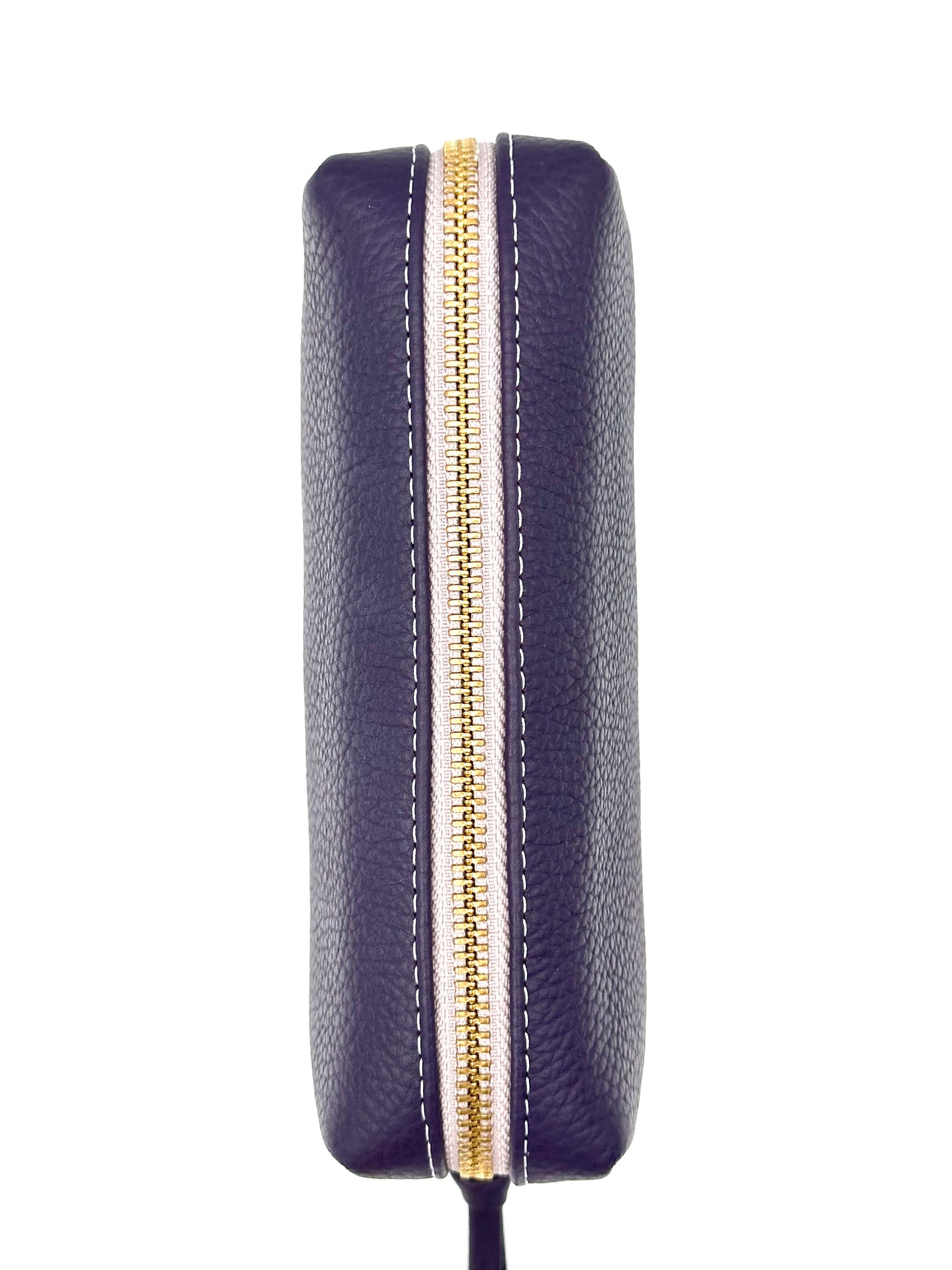 Small Makeup Bag in Eggplant with a Lilac Interior