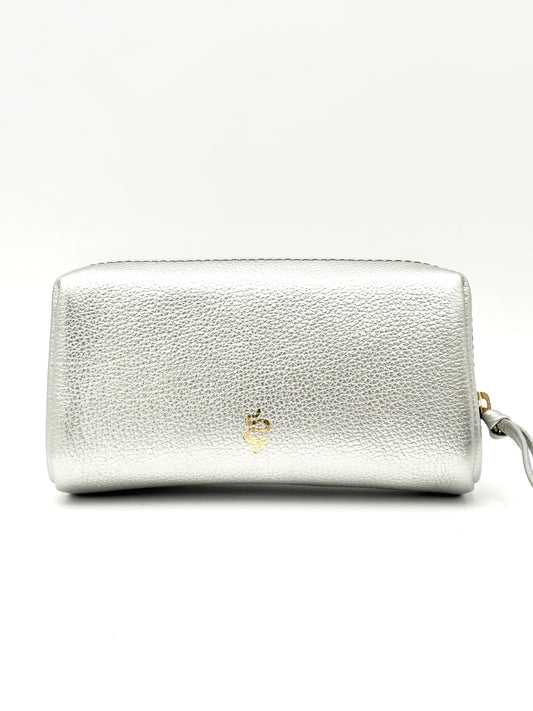 Small Makeup Bag in Silver with a Sapphire Interior
