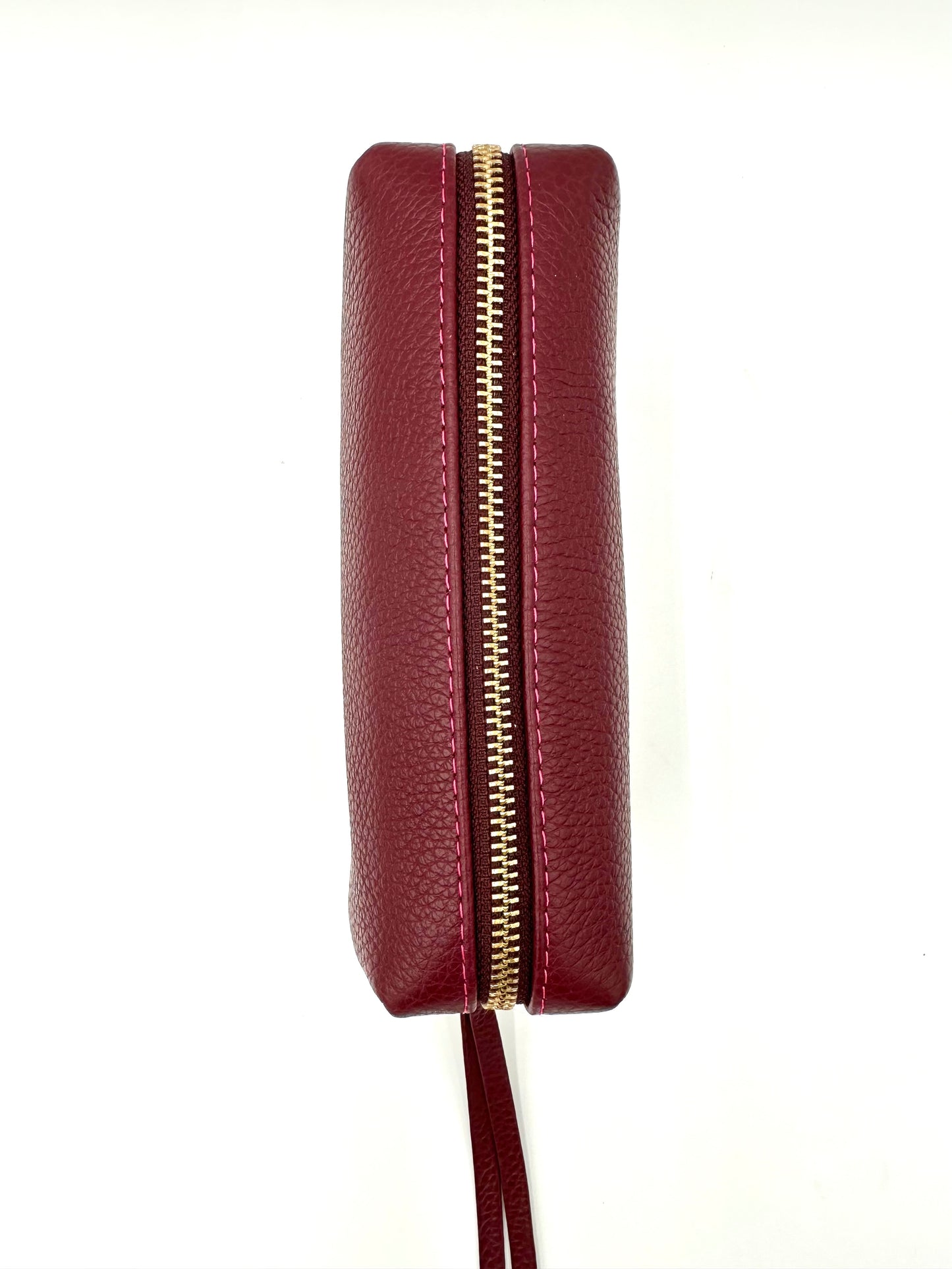 Small Makeup Bag in Claret with a Raspberry Interior