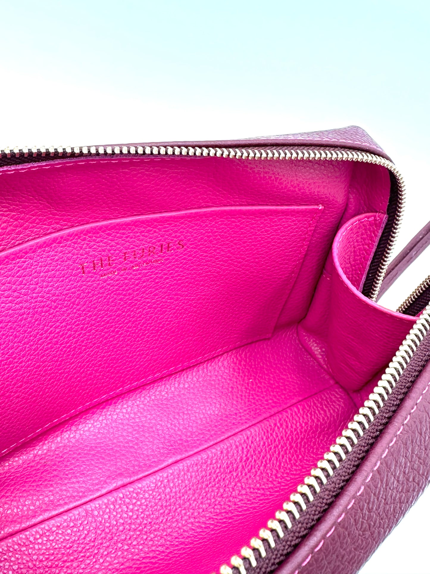 Large Accessories Bag in Claret with a Raspberry Interior