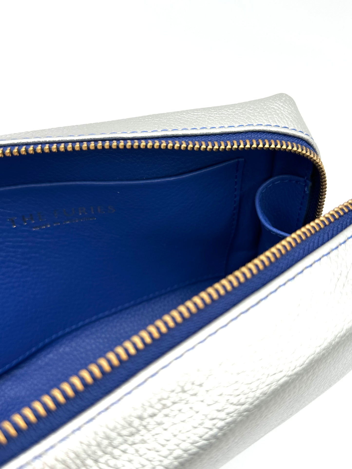 Large Accessories Bag in Silver with a Sapphire Interior
