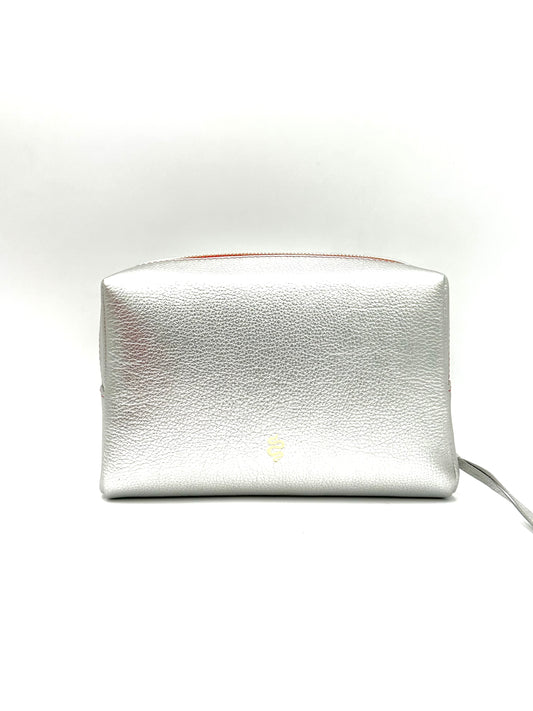 Large Accessories Bag in Silver with a Lipstick Red Interior