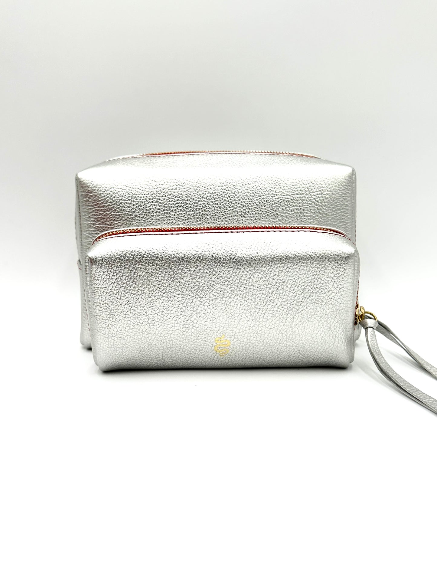 Large Accessories Bag in Silver with a Lipstick Red Interior