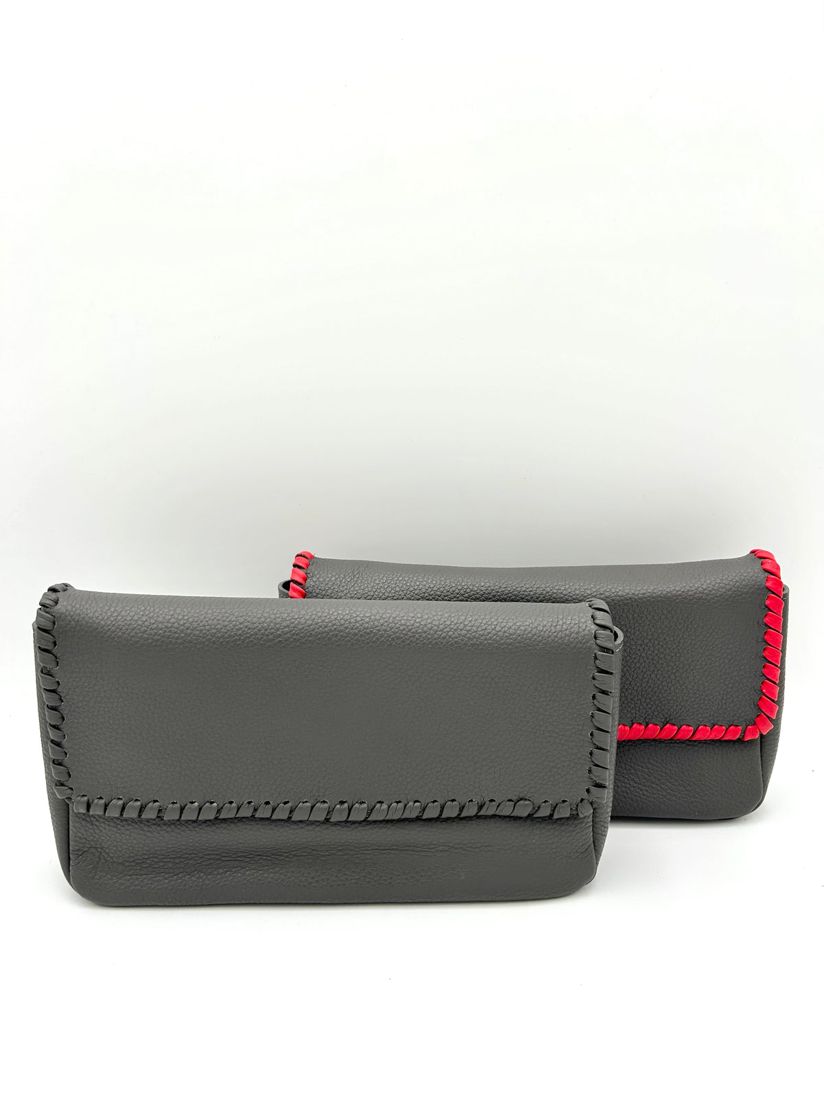 Emmanuelle Flap Bag - Anthracite with Lipstick Red Lacing