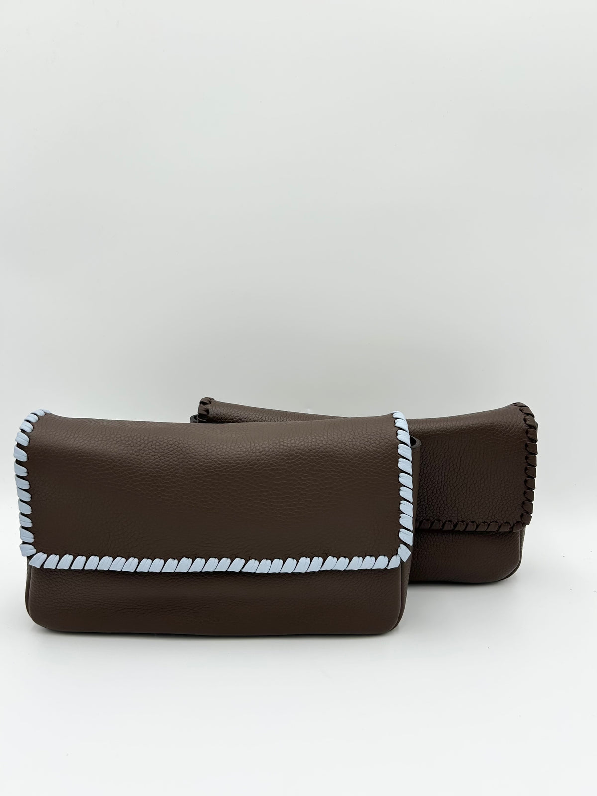 Emmanuelle Flap Bag - Chocolate with Sky Blue Lacing