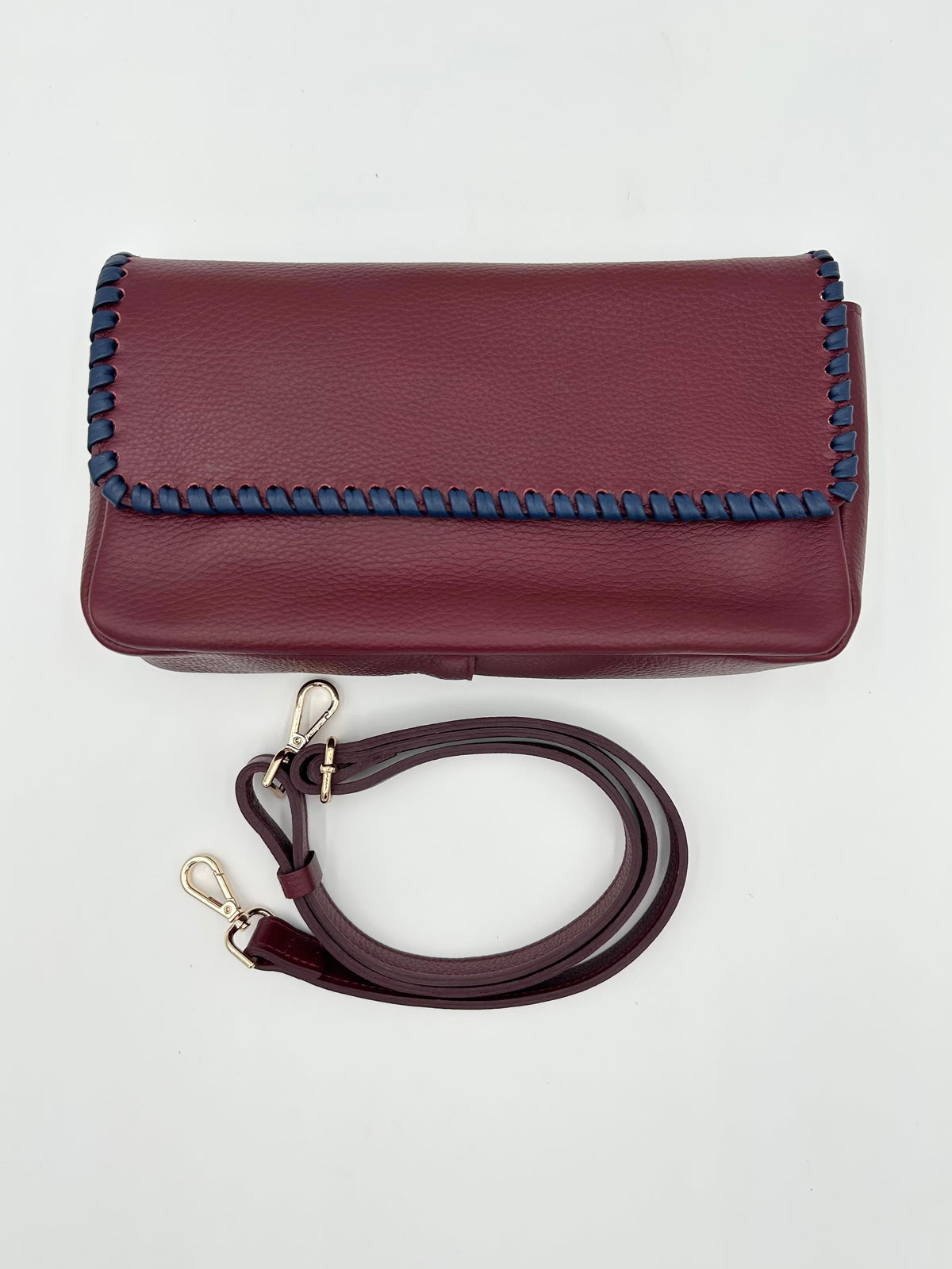 Emmanuelle Flap Bag - Claret with Navy Lacing