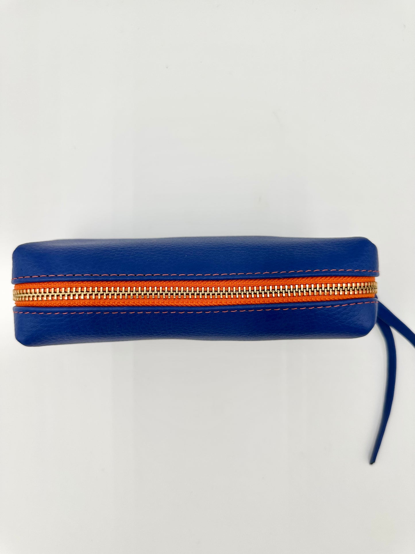 Large Accessories Bag in Sapphire with a Bright Orange Interior