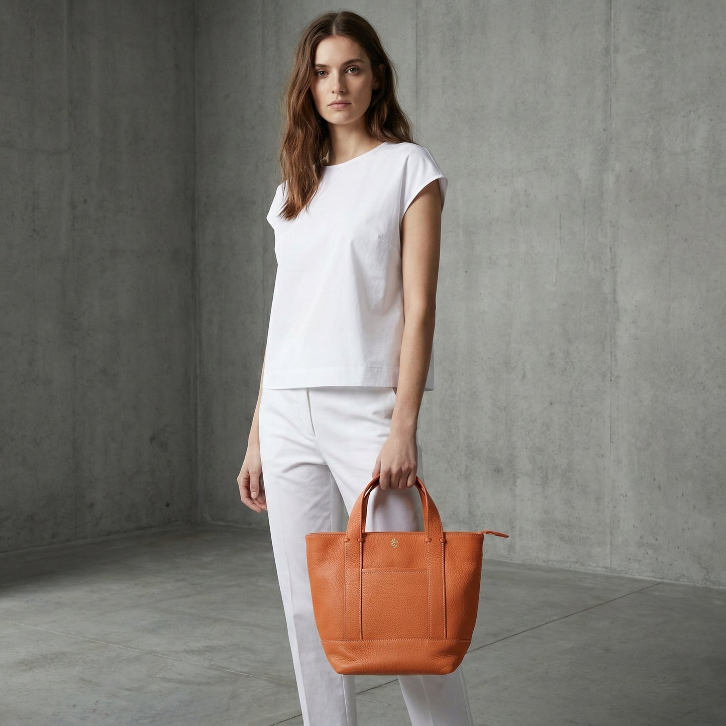 Small Carolyn Tote in Bright Orange