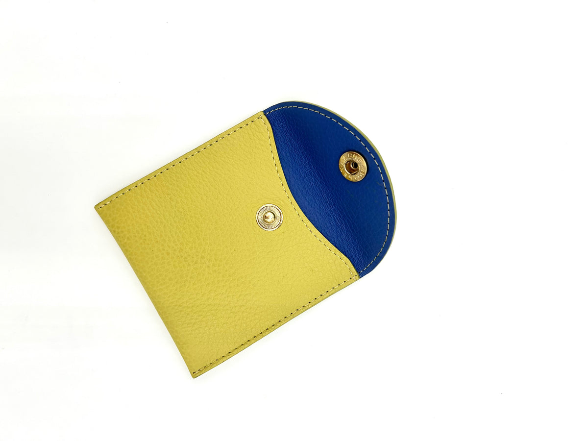 Small Leather Envelope in Citrus Yellow with a Sapphire Lining