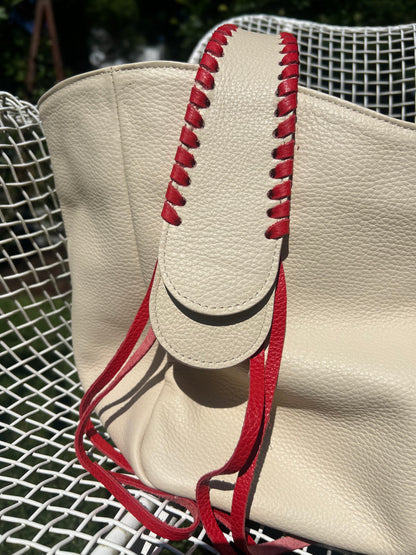 Talitha in Champagne with Bright Red Lacing