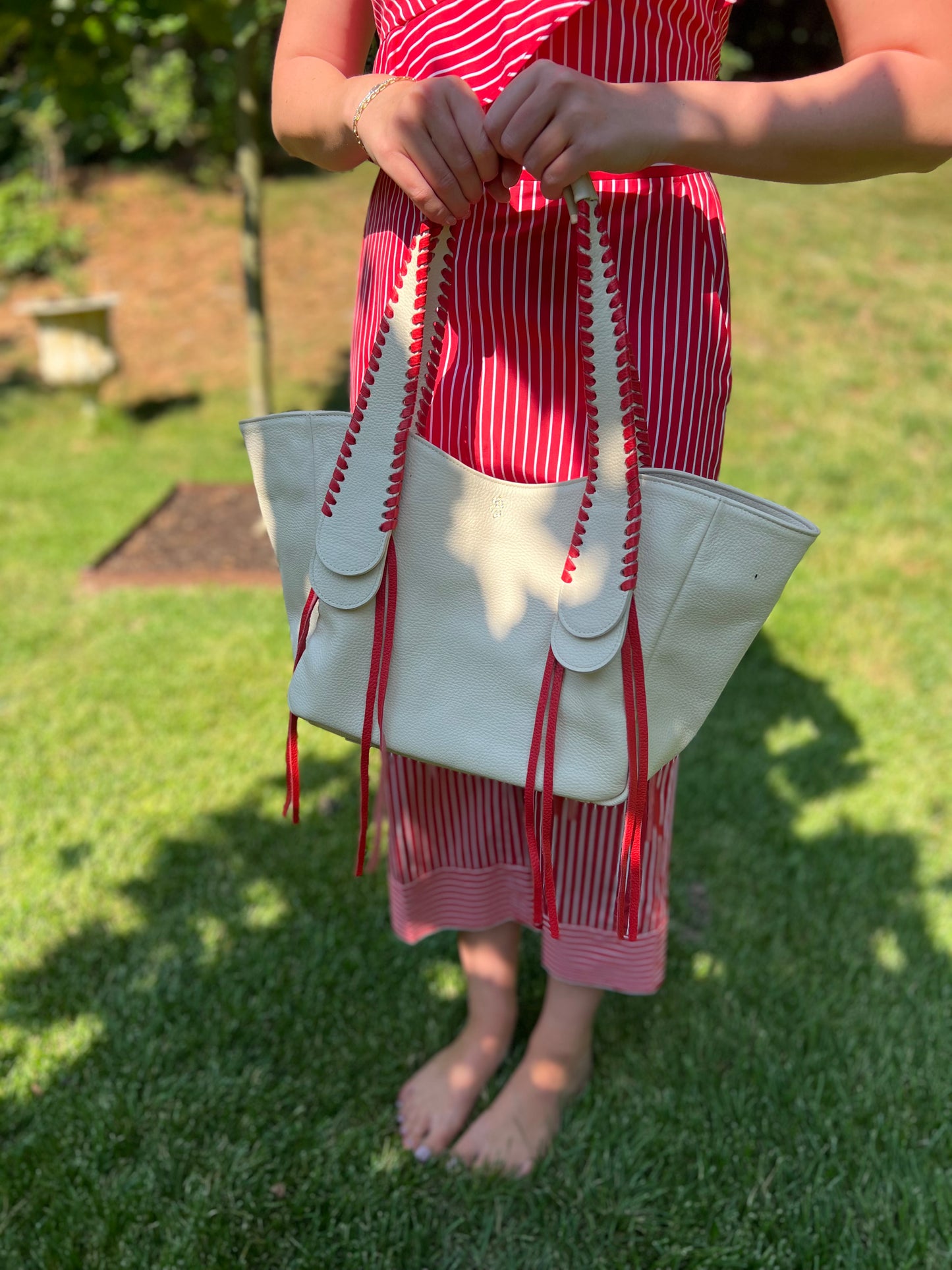 Talitha in Champagne with Bright Red Lacing