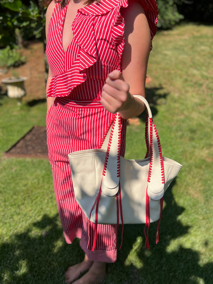 Talitha in Champagne with Bright Red Lacing