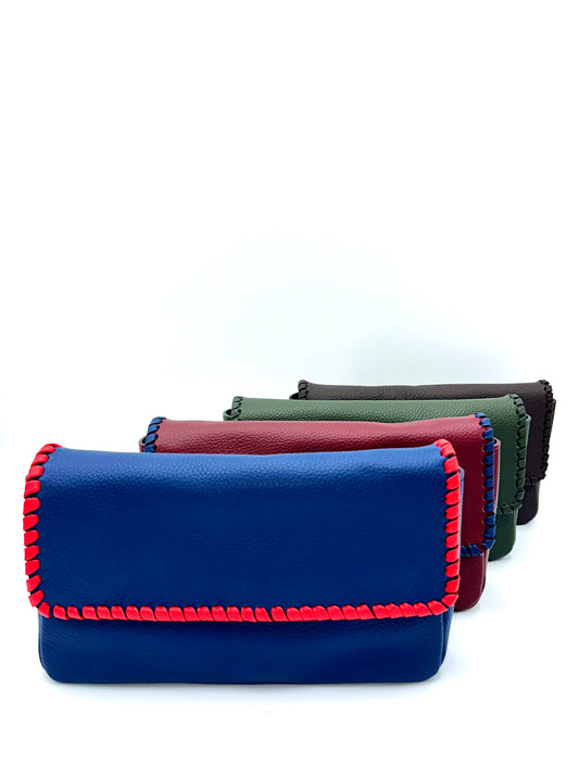 Emmanuelle Flap Bag - Navy with Lipstick Red Lacing
