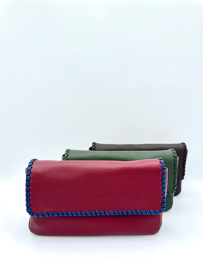 Emmanuelle Flap Bag - Claret with Navy Lacing