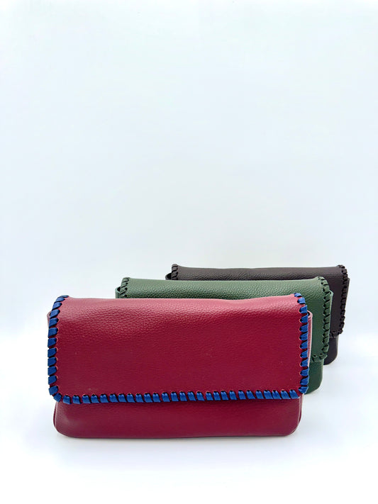 Emmanuelle Flap Bag - Claret with Navy Lacing