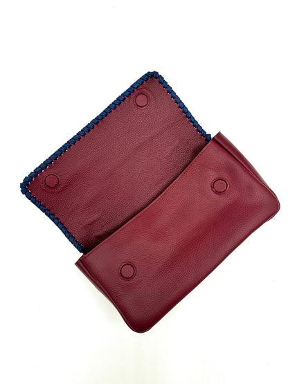 Emmanuelle Flap Bag - Claret with Navy Lacing