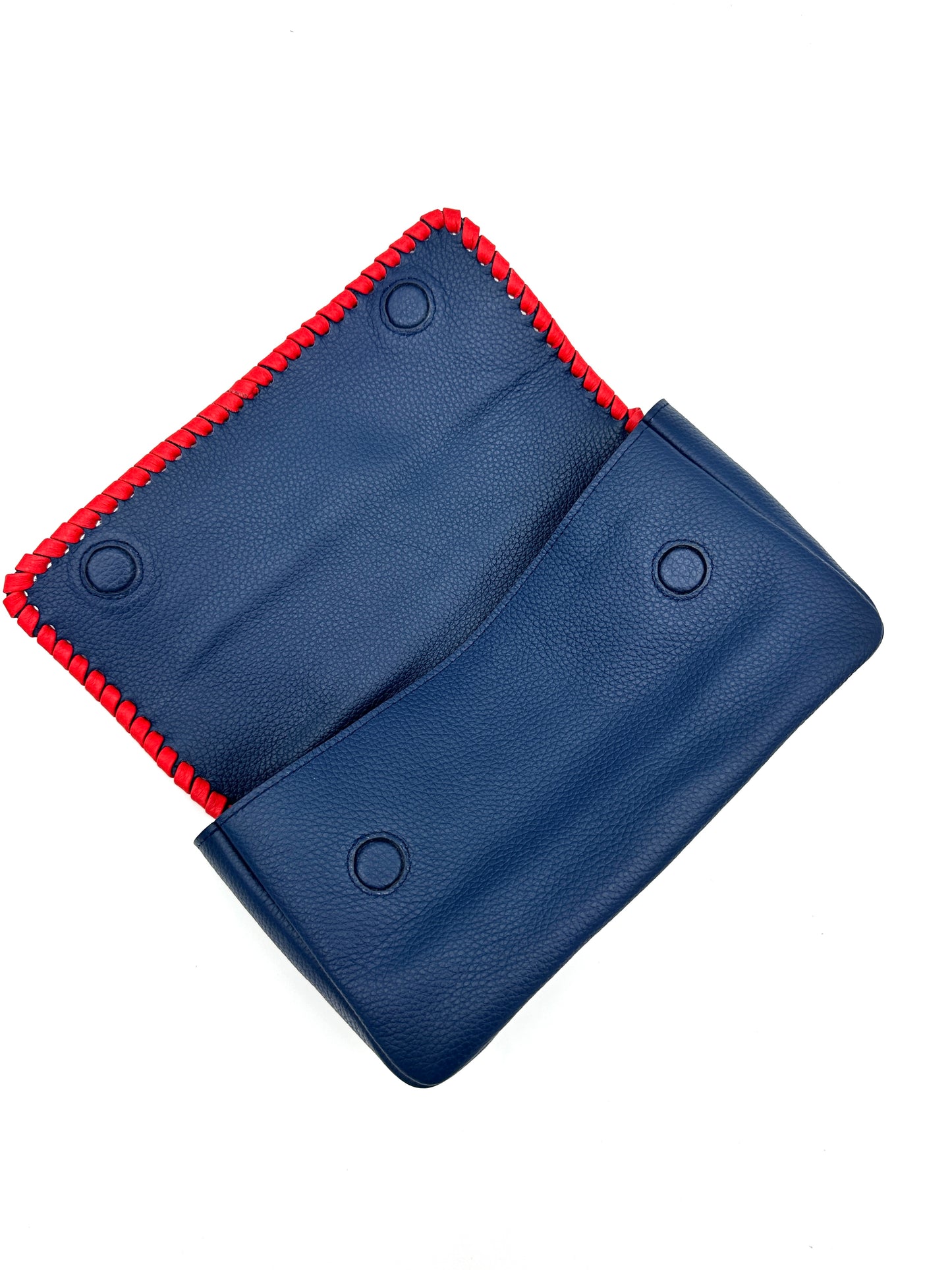 Emmanuelle Flap Bag - Navy with Lipstick Red Lacing