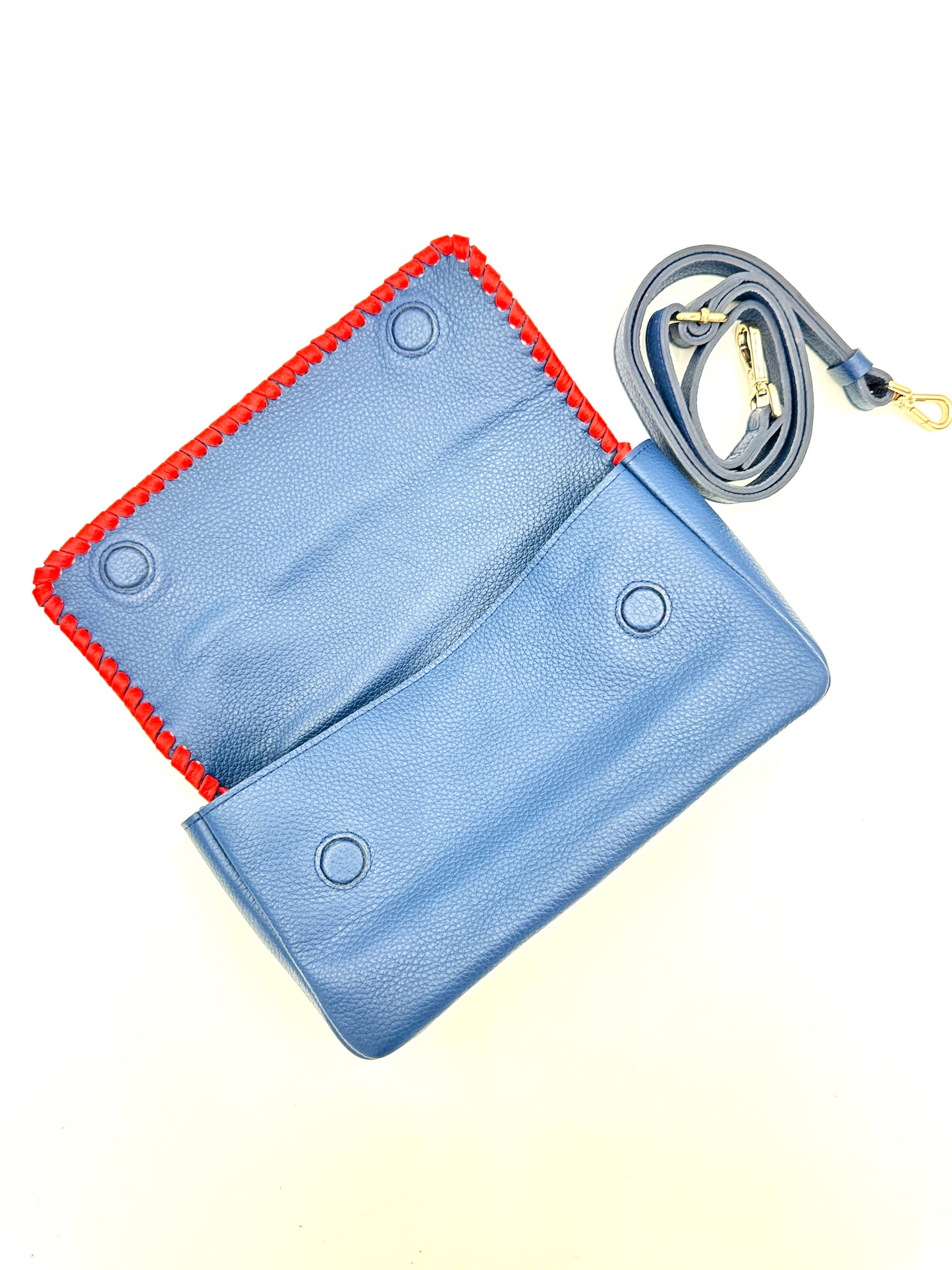 Emmanuelle Flap Bag - Navy with Lipstick Red Lacing