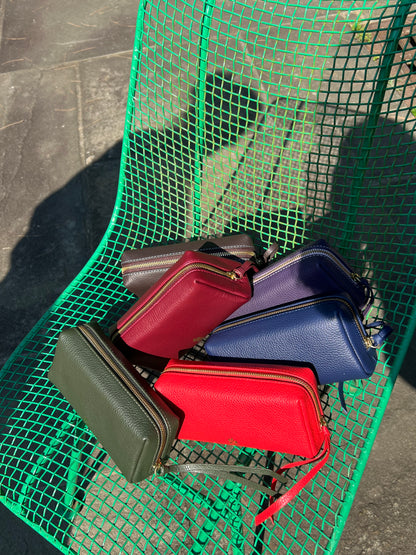 Small Makeup Bag in Navy with a Bright Red Interior