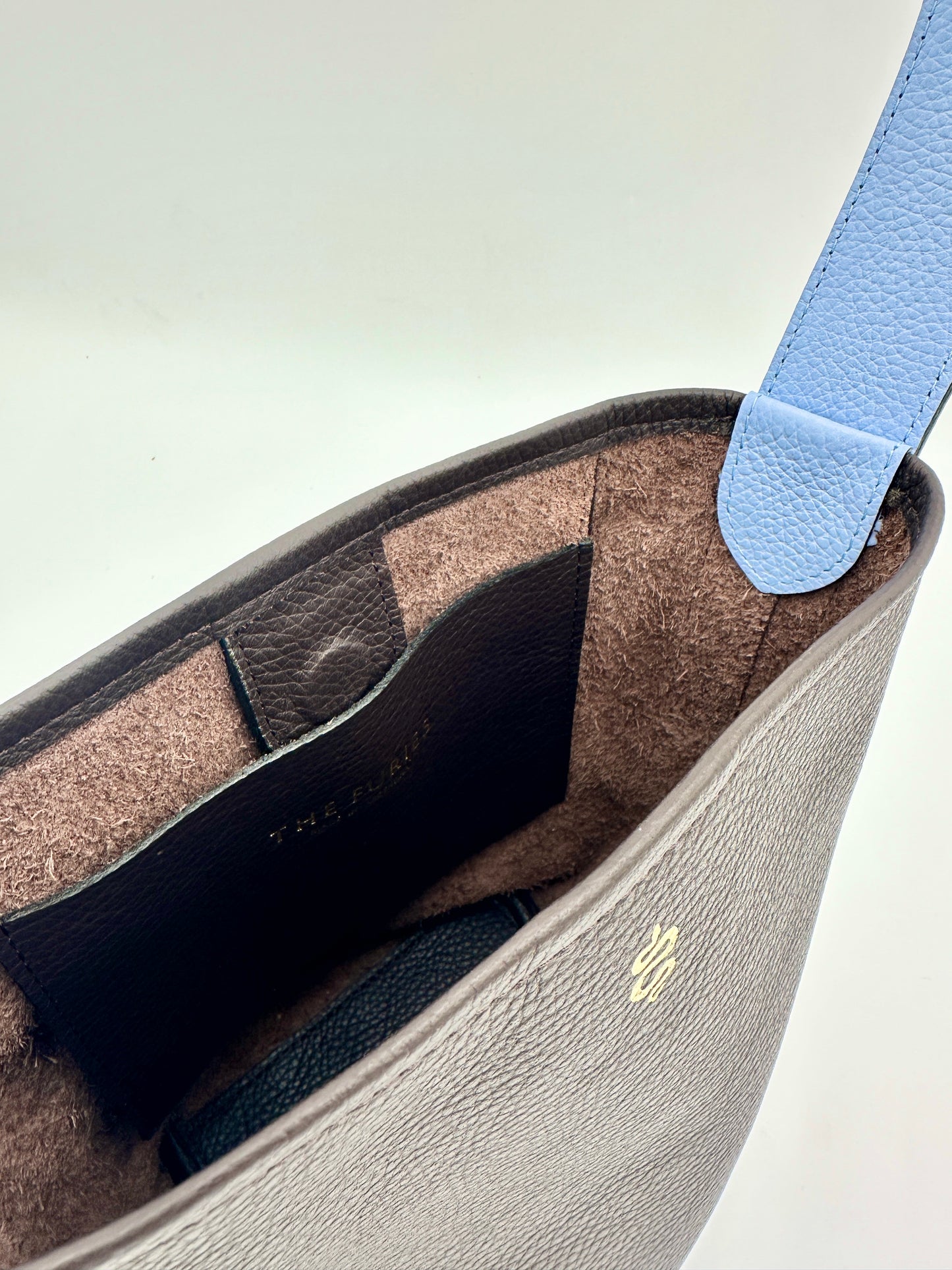 Grace Bucket Bag - Espresso with Light Blue Underhandle