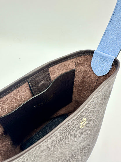Grace Bucket Bag - Espresso with Light Blue Underhandle