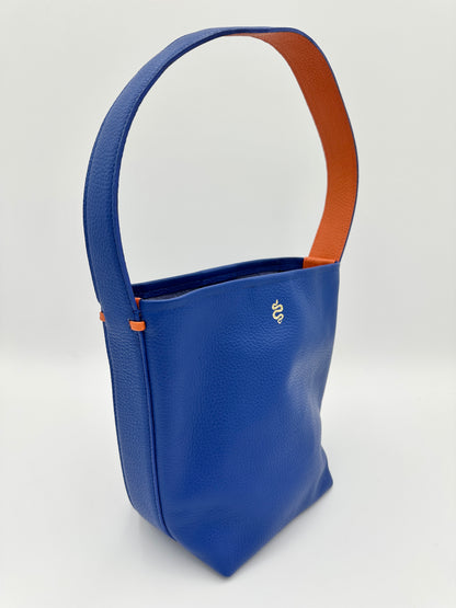 Grace Bucket Bag - Sapphire with Bright Orange Underhandle