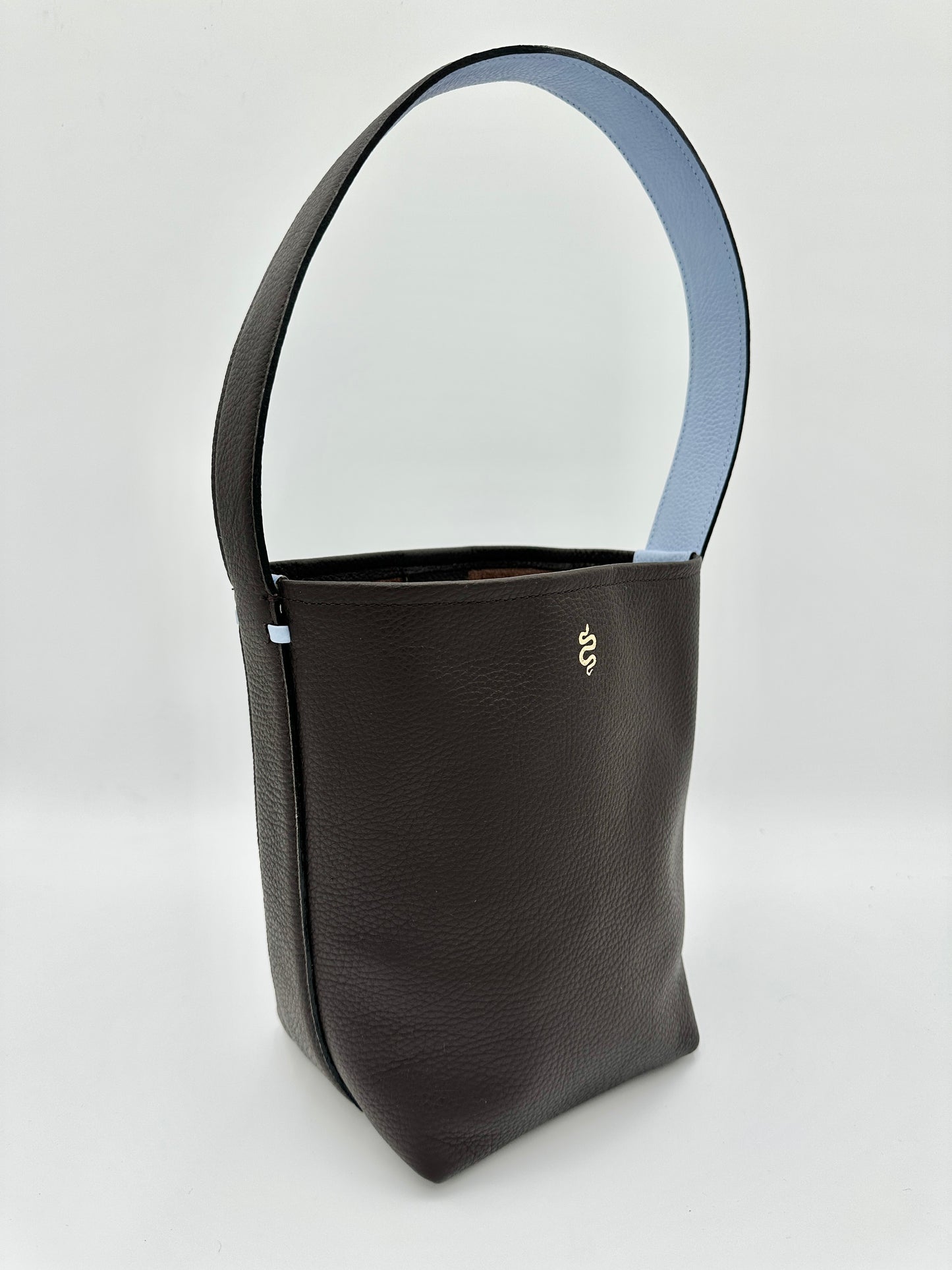 Grace Bucket Bag - Espresso with Light Blue Underhandle