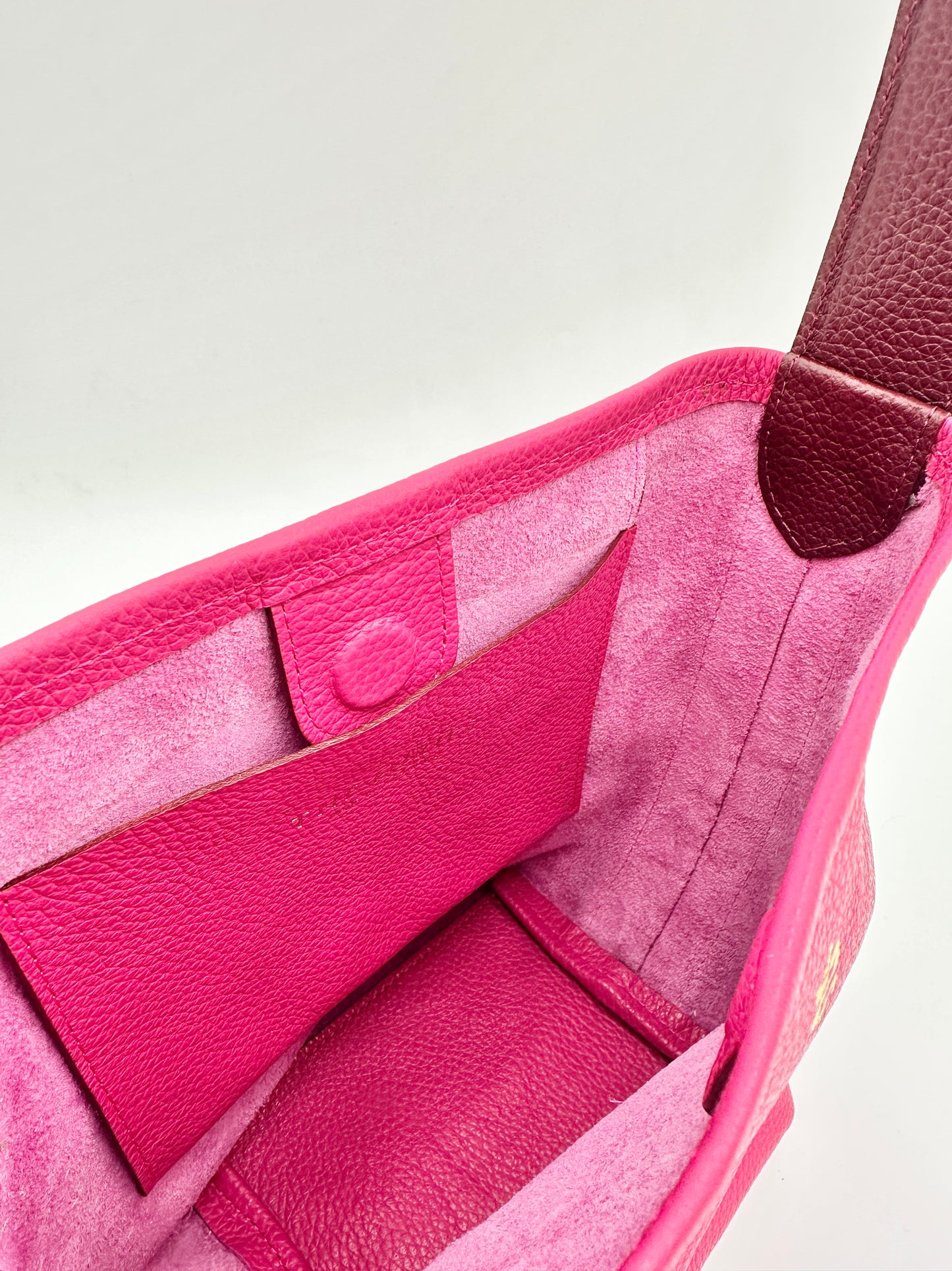 Grace Bucket Bag - Raspberry with Claret Underhandle