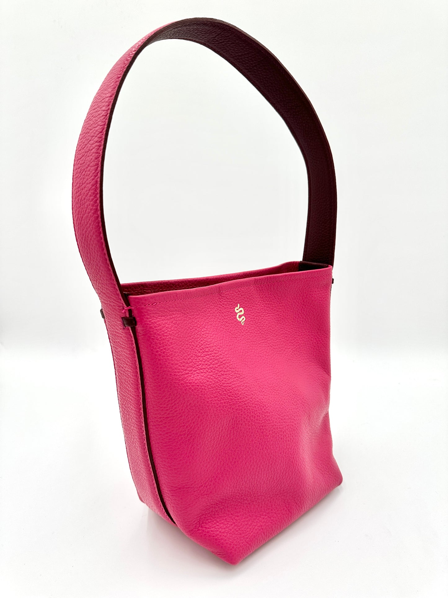 Grace Bucket Bag - Raspberry with Claret Underhandle