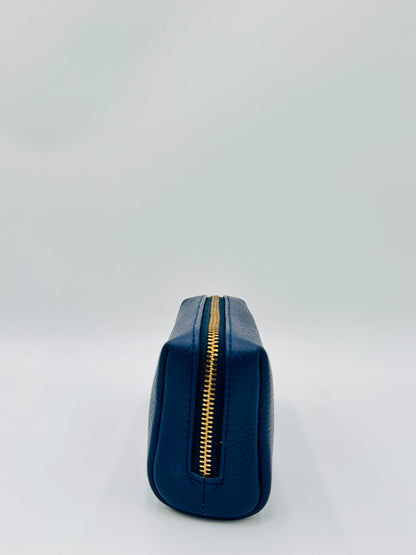 Small Makeup Bag in Navy with a Bright Red Interior