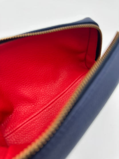 Small Makeup Bag in Navy with a Bright Red Interior