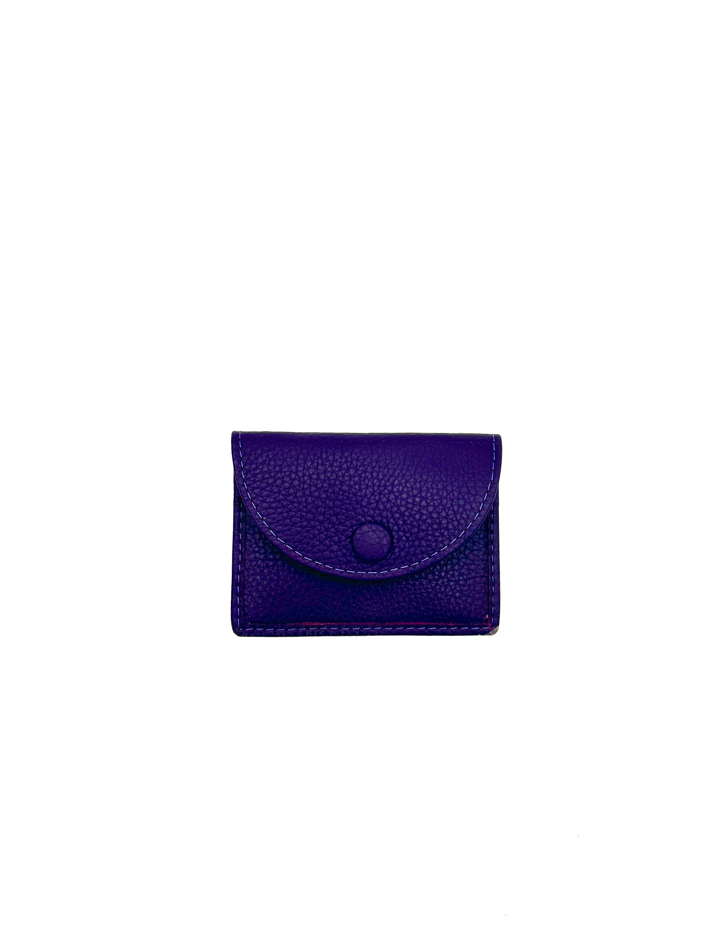 Card Case with Flap in Eggplant with Raspberry Lining