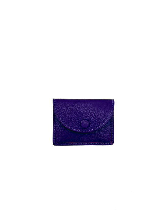 Card Case with Flap in Eggplant with Raspberry Lining