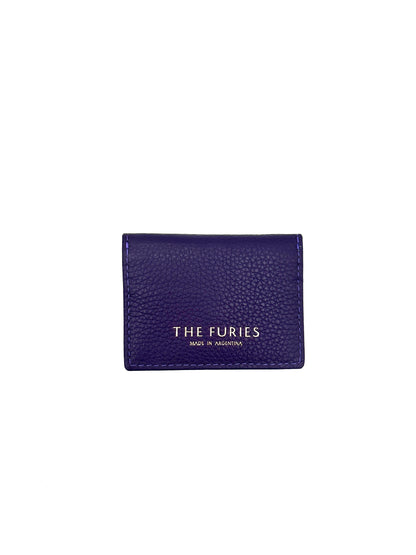 Card Case with Flap in Eggplant with Raspberry Lining