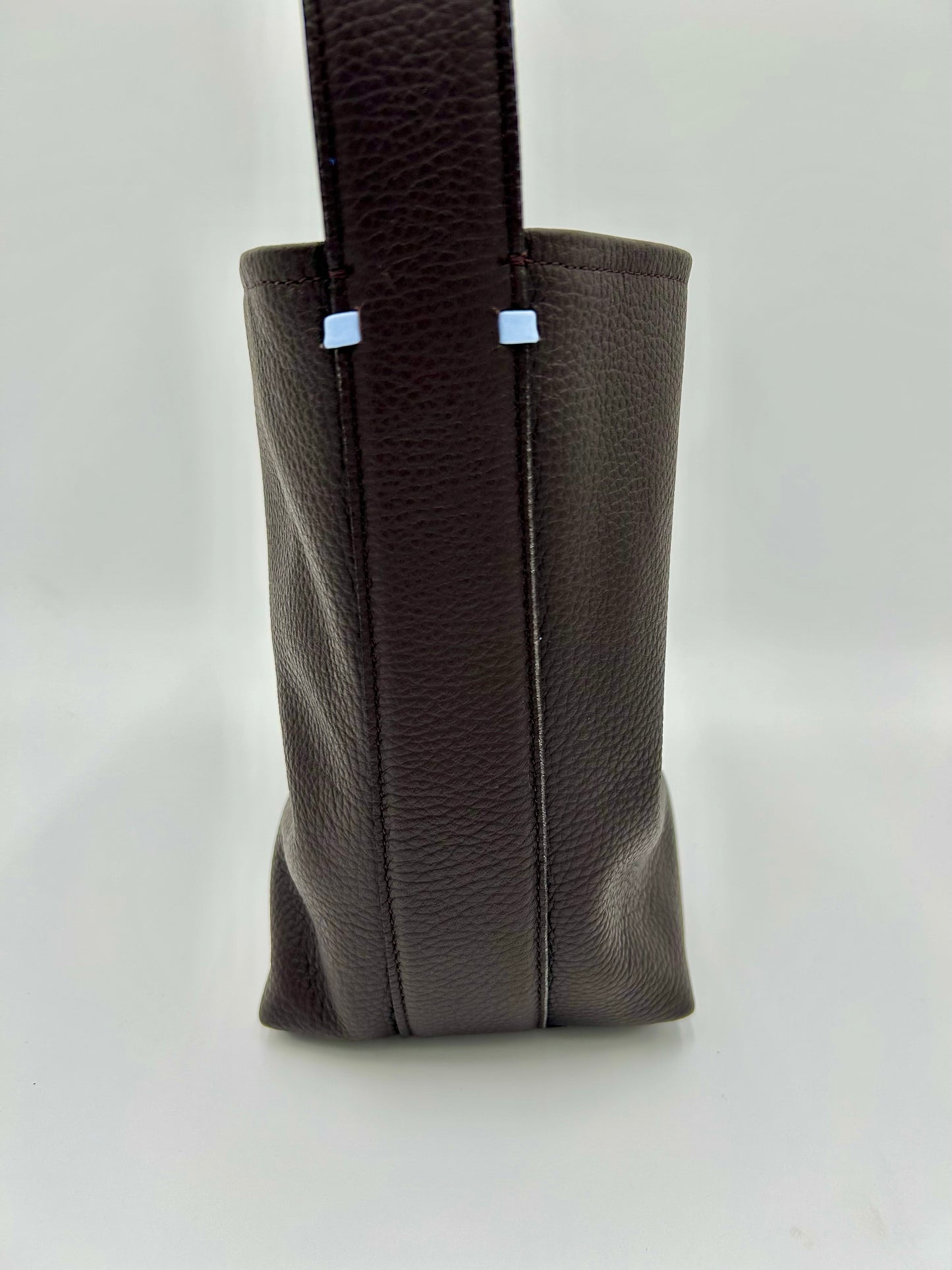 Grace Bucket Bag - Espresso with Light Blue Underhandle