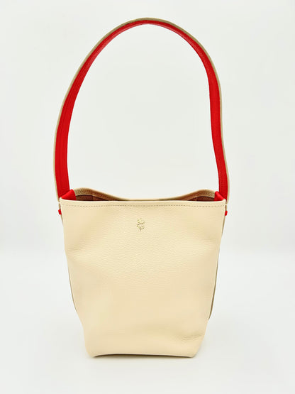 Grace Bucket Bag - Champagne with a Lipstick Red Underhandle