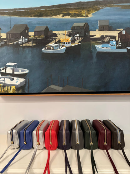 Small Makeup Bag in Eggplant with a Lilac Interior