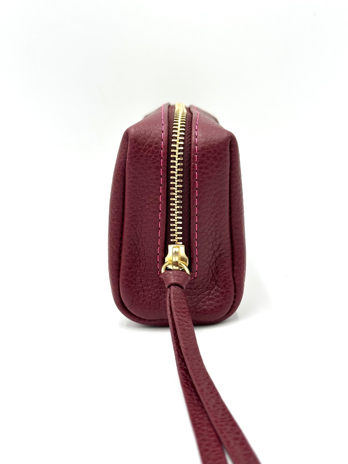 Small Makeup Bag in Claret with a Fuchsia Interior