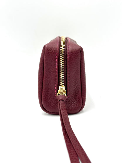 Small Makeup Bag in Claret with a Raspberry Interior